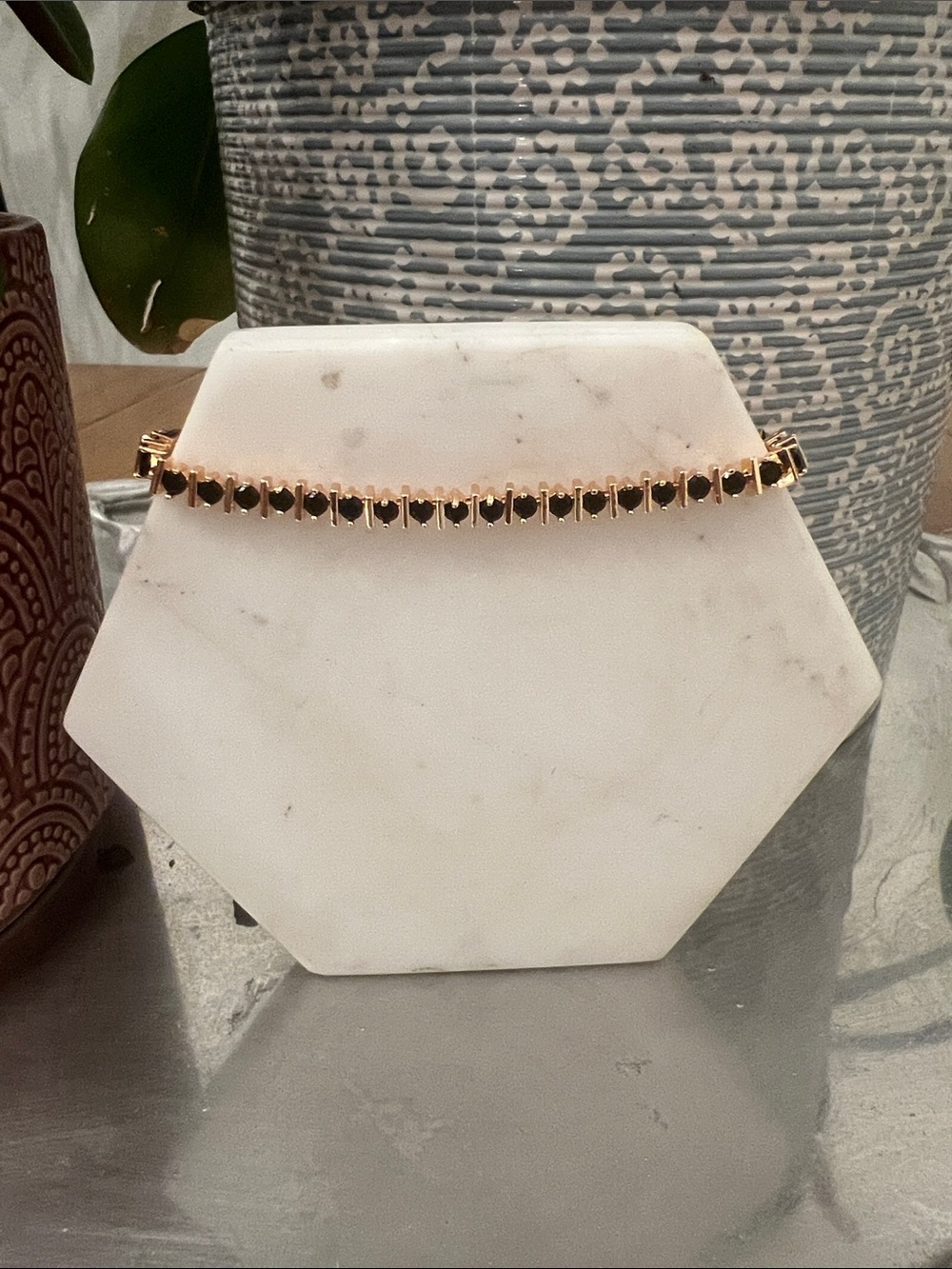 Tennis Bracelet, Rose Gold over Brass and black stones Water & Tarnish Resistant